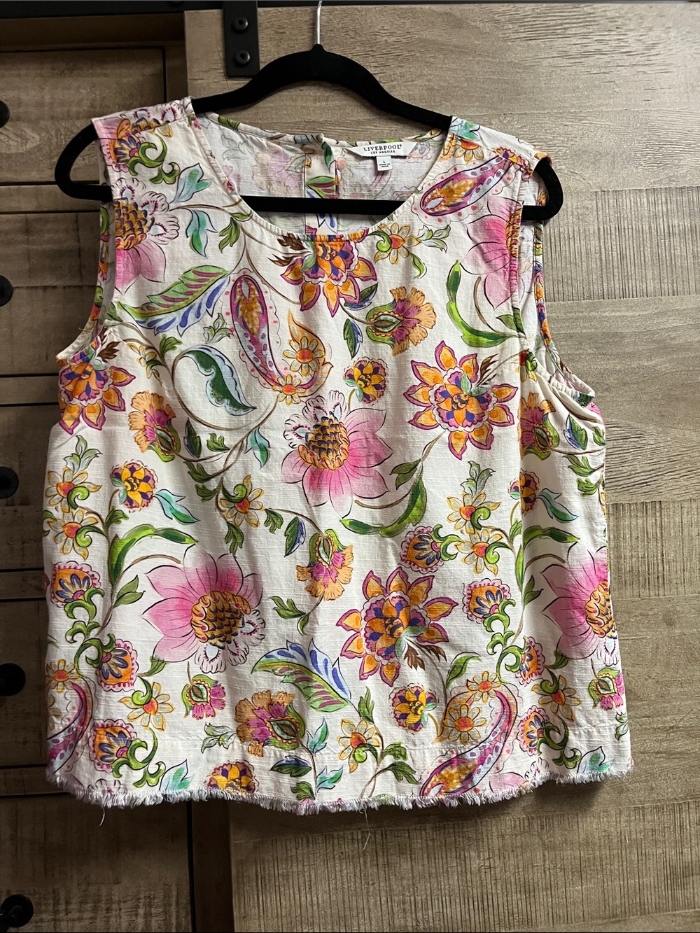 Liverpool Cream Tank Top with Pink and Yellow Floral Print